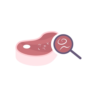 Flat icon with maginifier and helminths in meat vector illustration