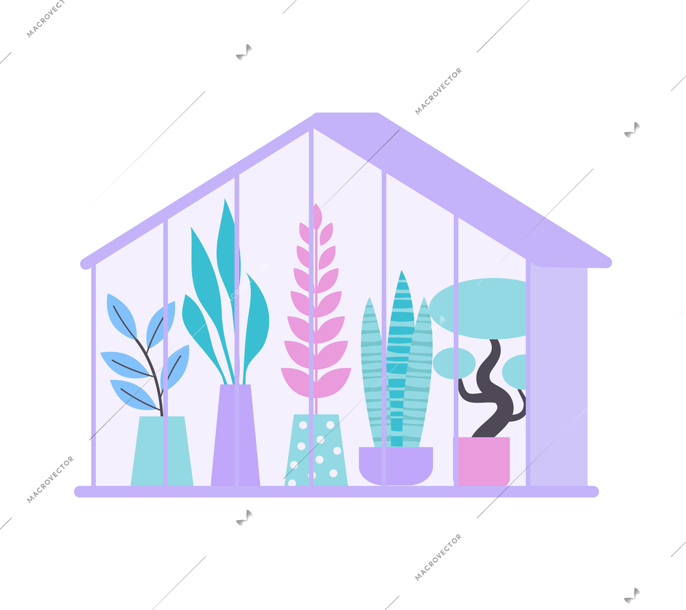 Floristry flat icon with potted plants in greenhouse or flower shop vector illustration