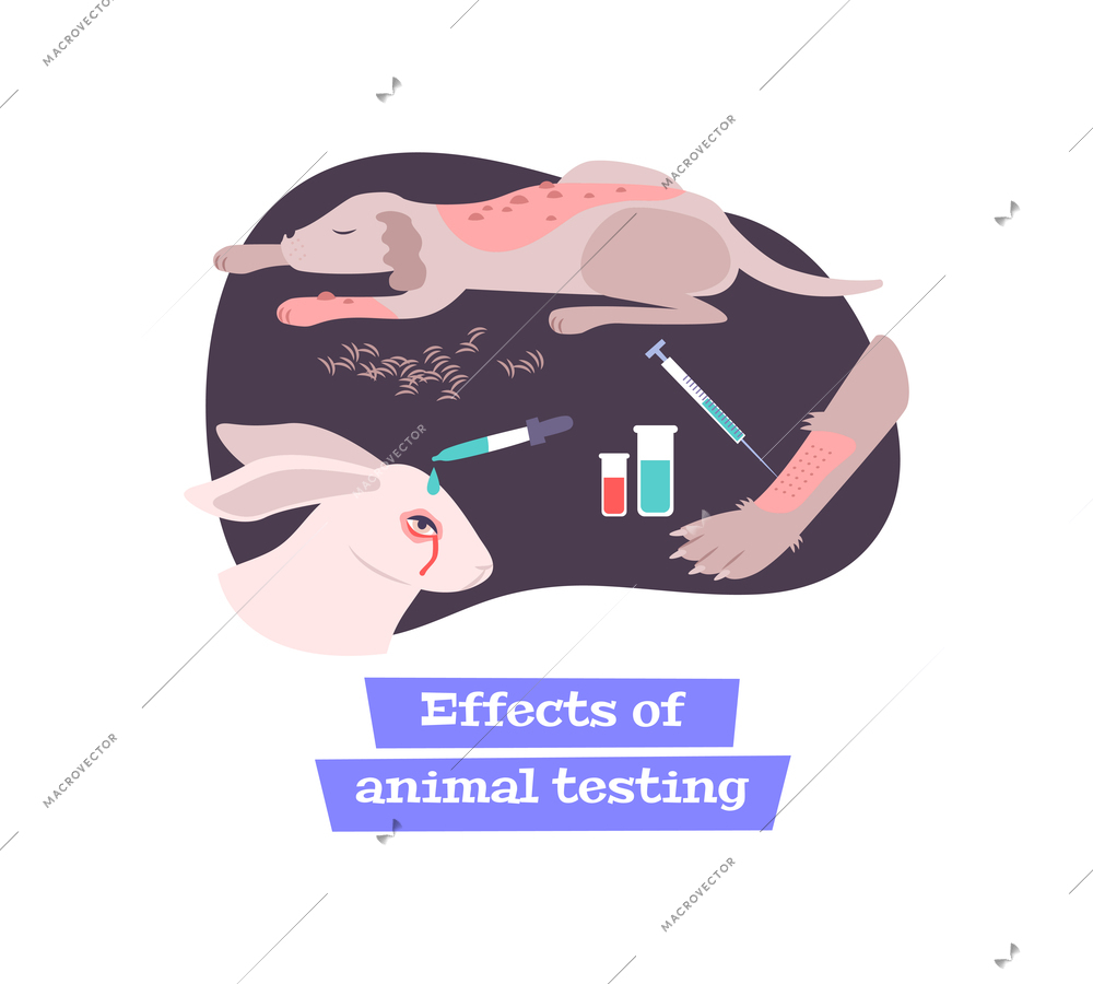 Effects of animal testing flat composition with pets and laboratory tools vector illustration