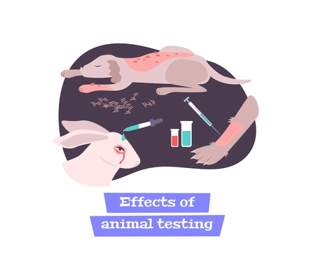 Effects of animal testing flat composition with pets and laboratory tools vector illustration