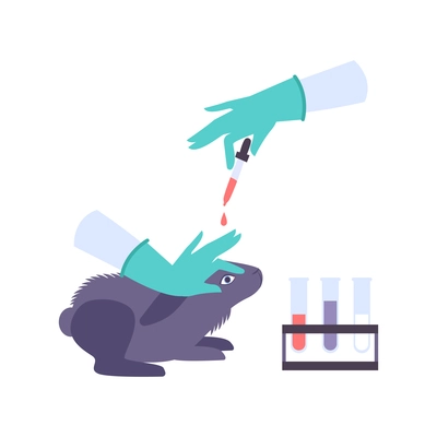 Animal testing icon with human hands putting drops into eye of rabbit flat vector illustration