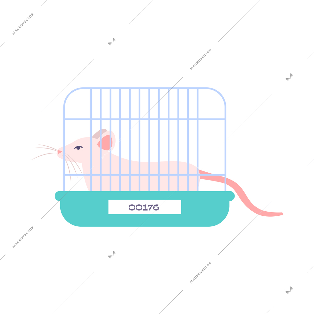 Animal testing flat icon with white mouse in cage vector illustration