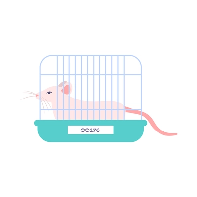 Animal testing flat icon with white mouse in cage vector illustration