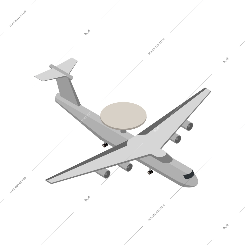 Military air forces isometric icon with awacs plane with radar 3d vector illustration