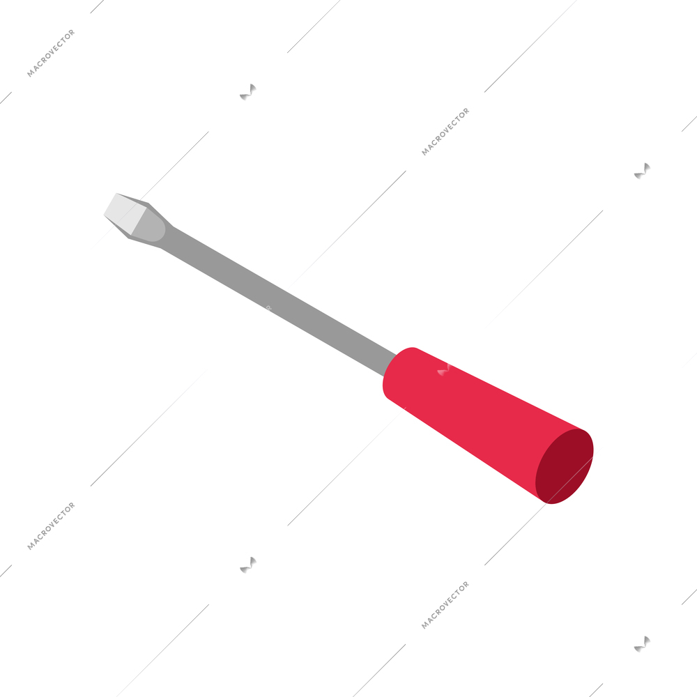 Isometric screwdriver with red handle 3d vector illustration