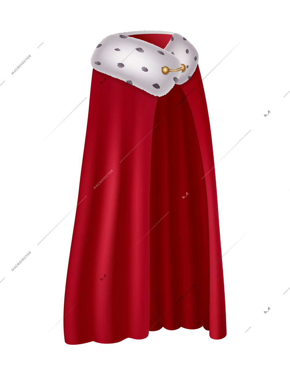 Realistic red mantle with fur for king or queen side view vector illustration