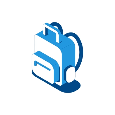 Isometric icon with blue and white 3d backpack vector illustration