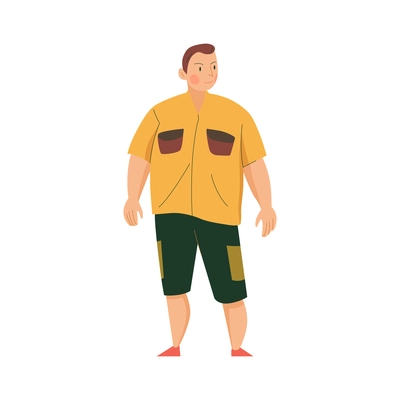 Flat plump man in tshirt and shorts vector illustration