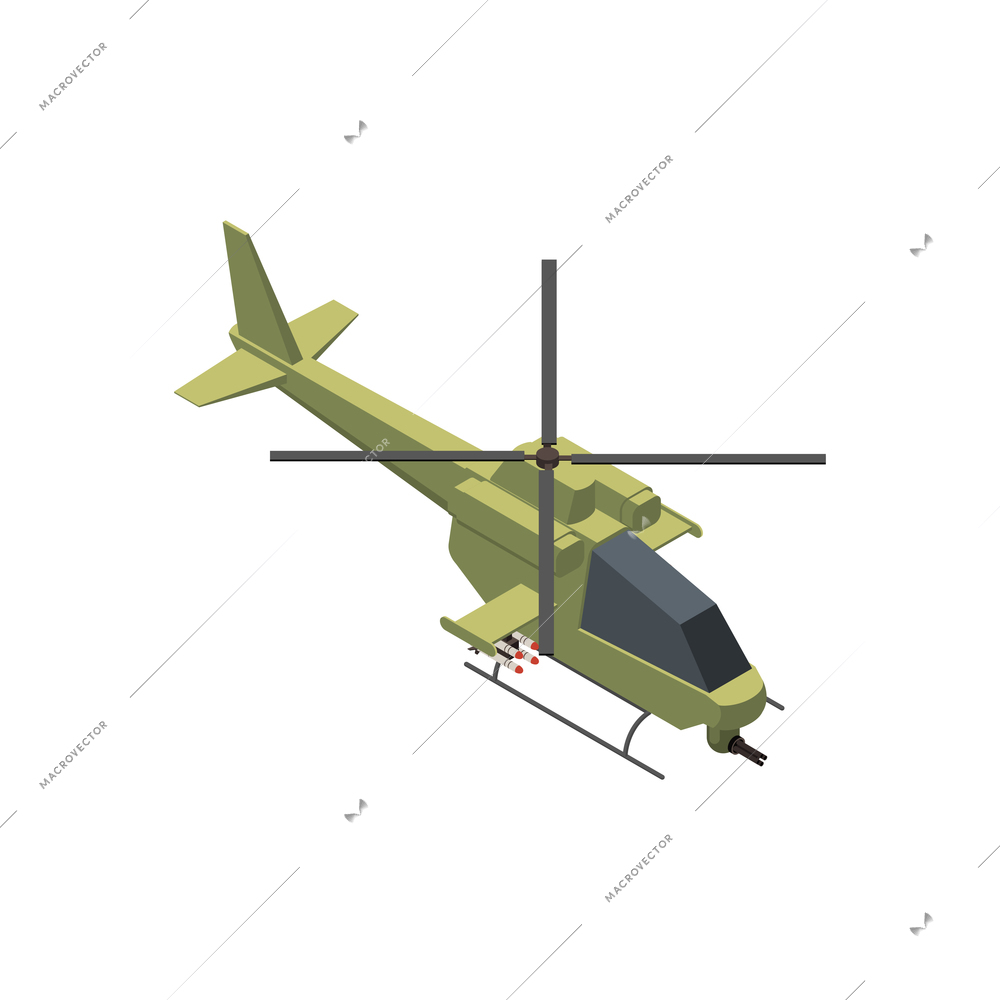 Military air forces isometric icon with bell oh58 kiowa helicopter 3d vector illustration