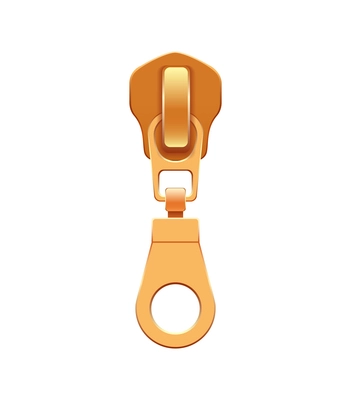 Zipper puller in metallic golden material realistic vector illustration