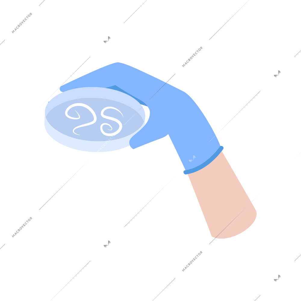 Human hand in glove holding container with interstinal worms flat vector illustration