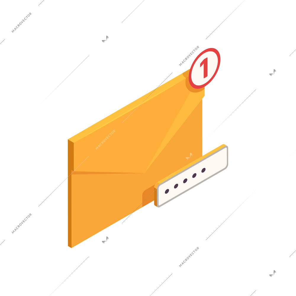 Data protection icon with envelope and unread email message notification isometric vector illustration
