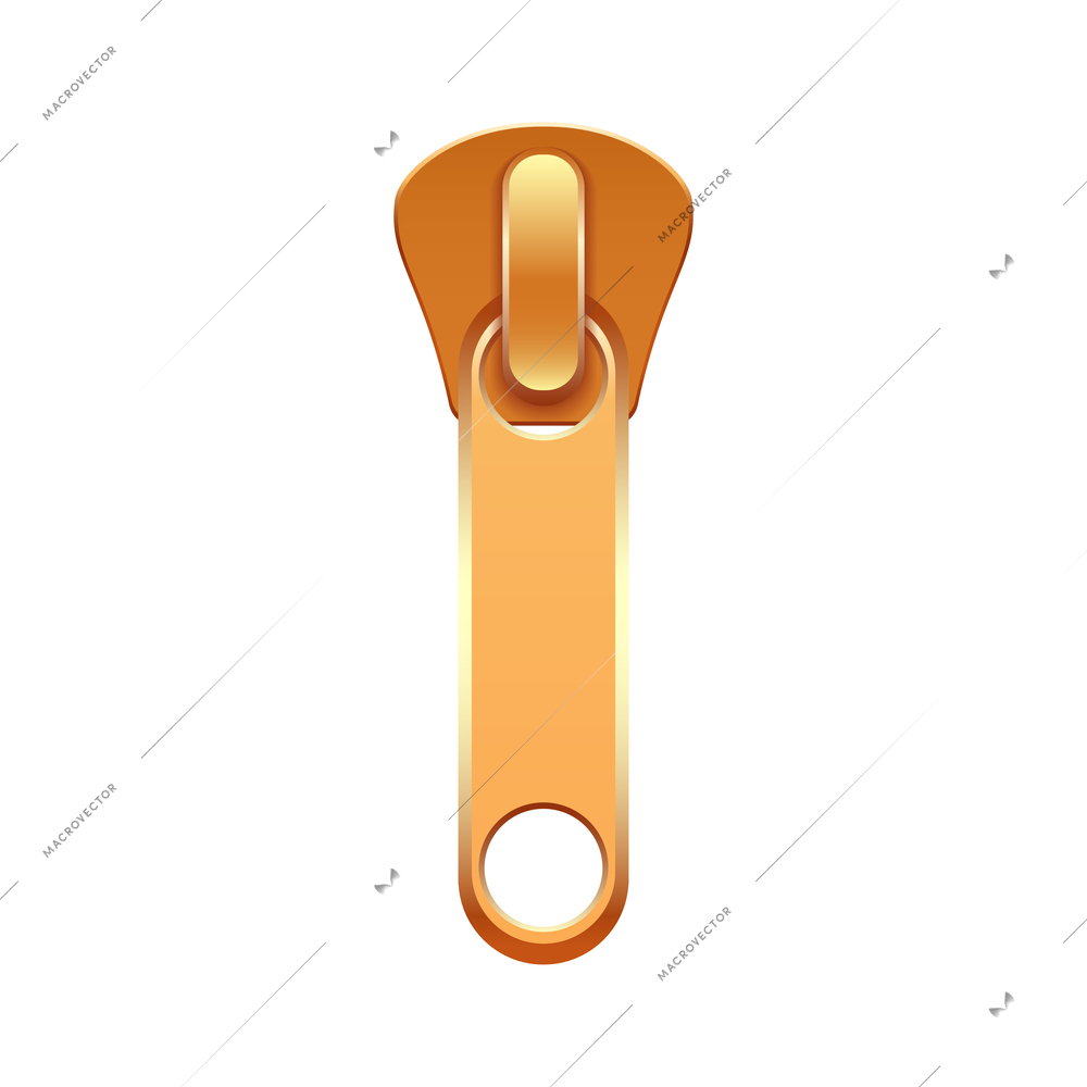 Realistic long zip puller of golden color vector illustration