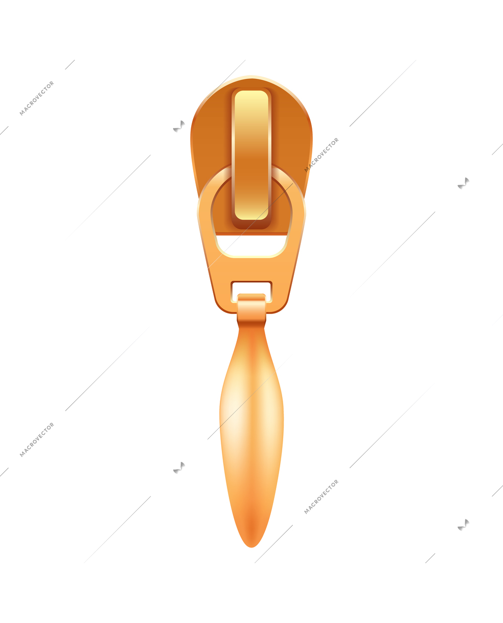 Realistic zipper slider in golden color on white background vector illustration