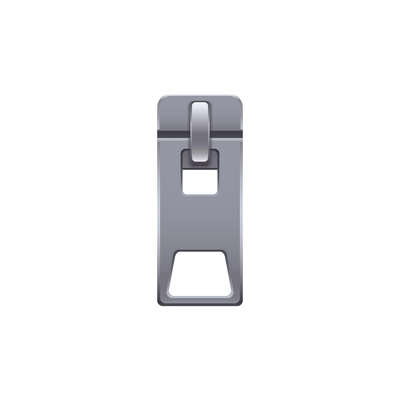 Silver metal zipper slider of rectangular shape realistic vector illustration