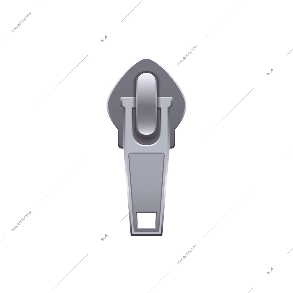 Realistic puller of silver metal zipper fastener vector illustration