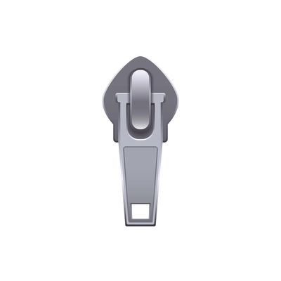 Realistic puller of silver metal zipper fastener vector illustration