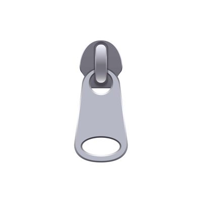 Metal zipper slider in silver color realistic vector illustration