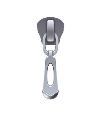 Realistic icon with silver metal zipper puller vector illustration