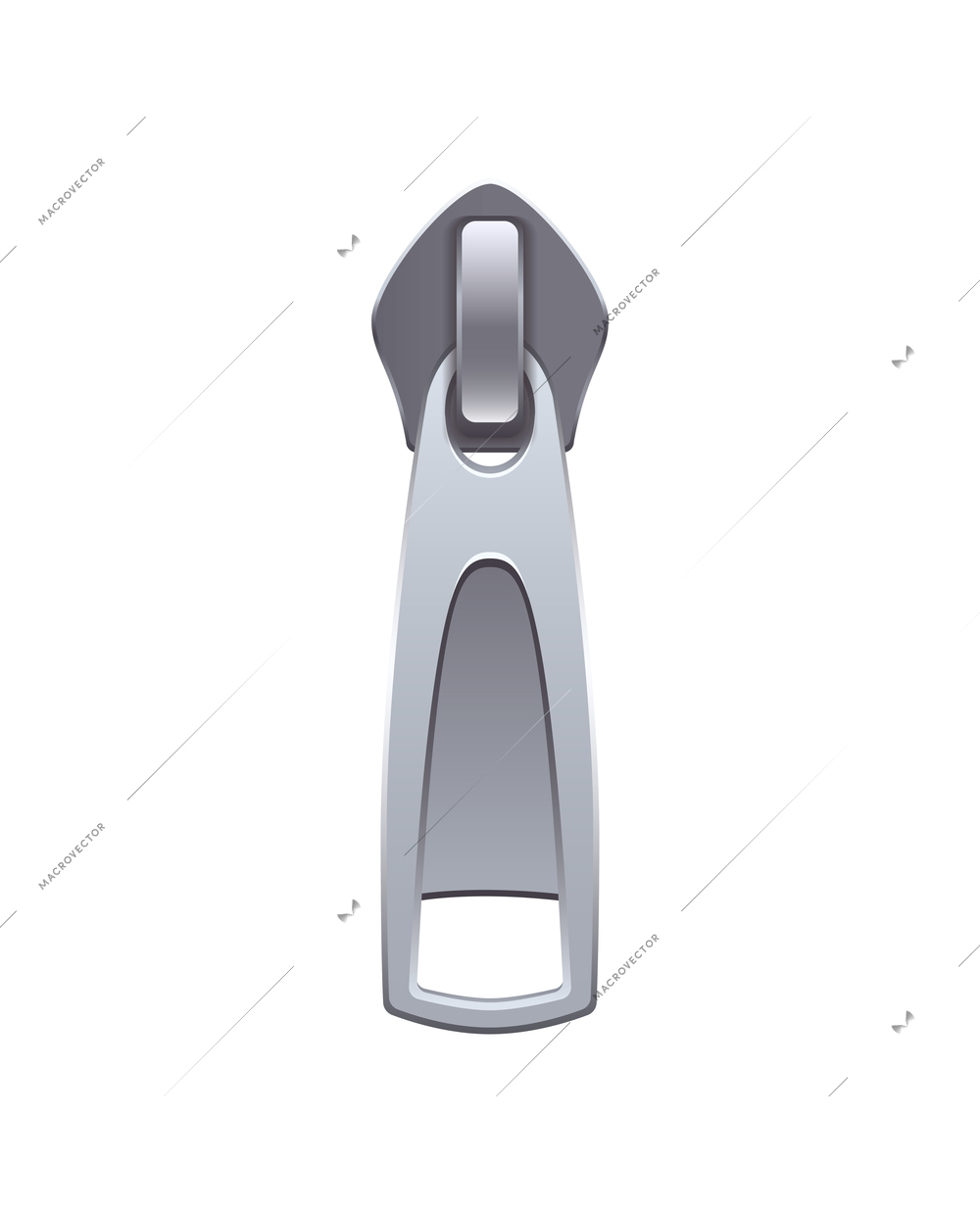 Realistic icon with metal zip puller in silver color vector illustration