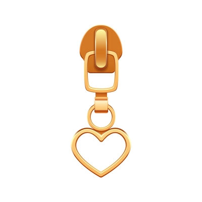 Heart shaped golden metal zip puller realistic vector illustration