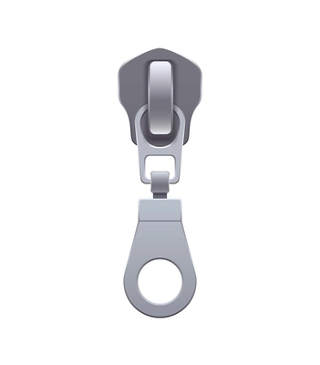 Realistic silver zipper fastener slider on white background vector illustration