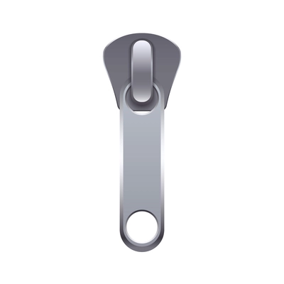 Silver metal puller of zip fastener realistic vector illustration