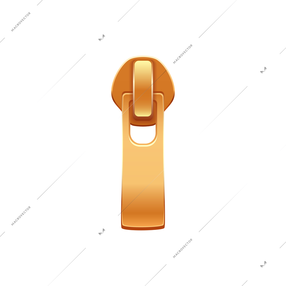 Realistic metal golden zipper slider of rectangular shape vector illustration