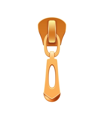 Metal golden zipper puller on white background realistic vector illustration