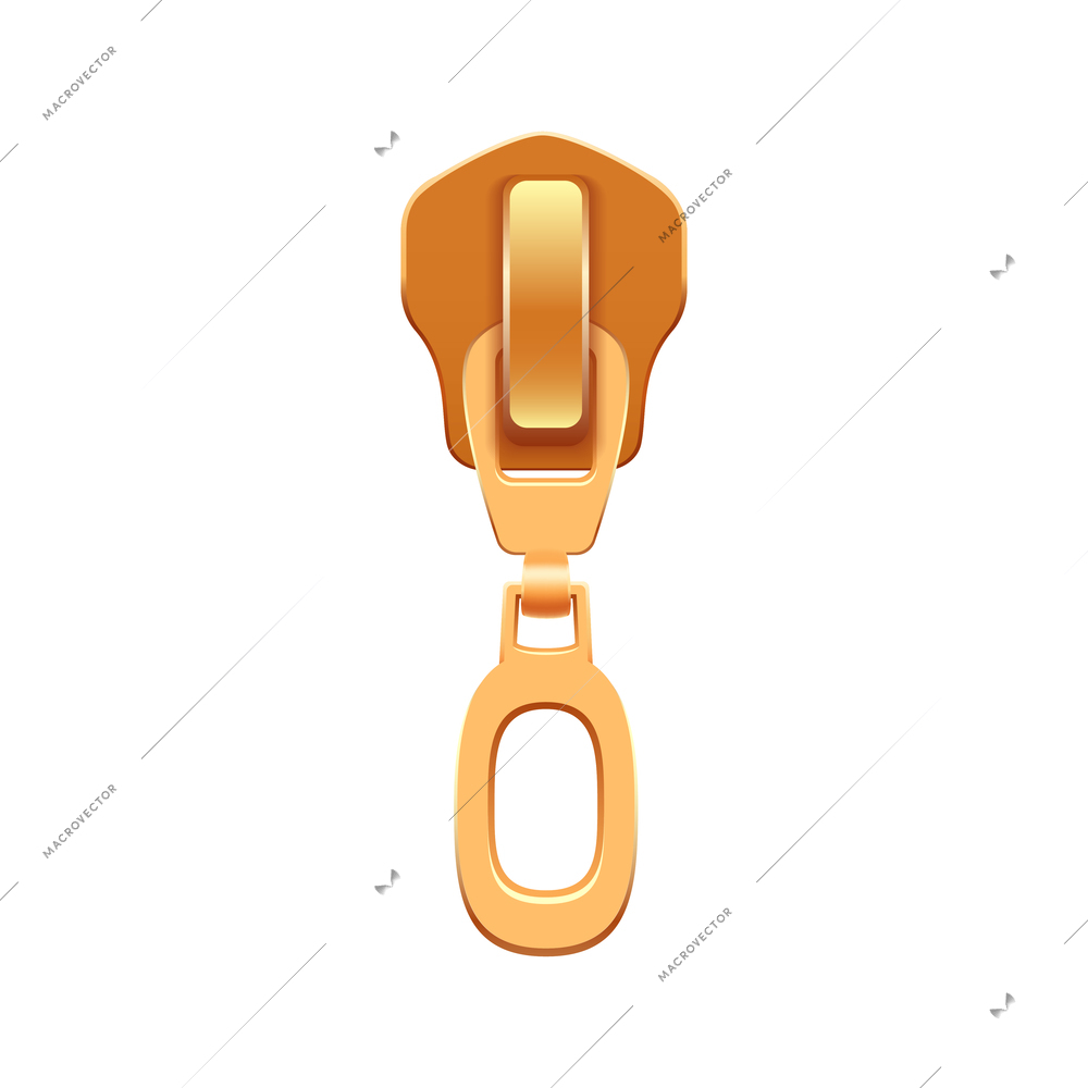 Realistic golden zip puller on white background vector illustration