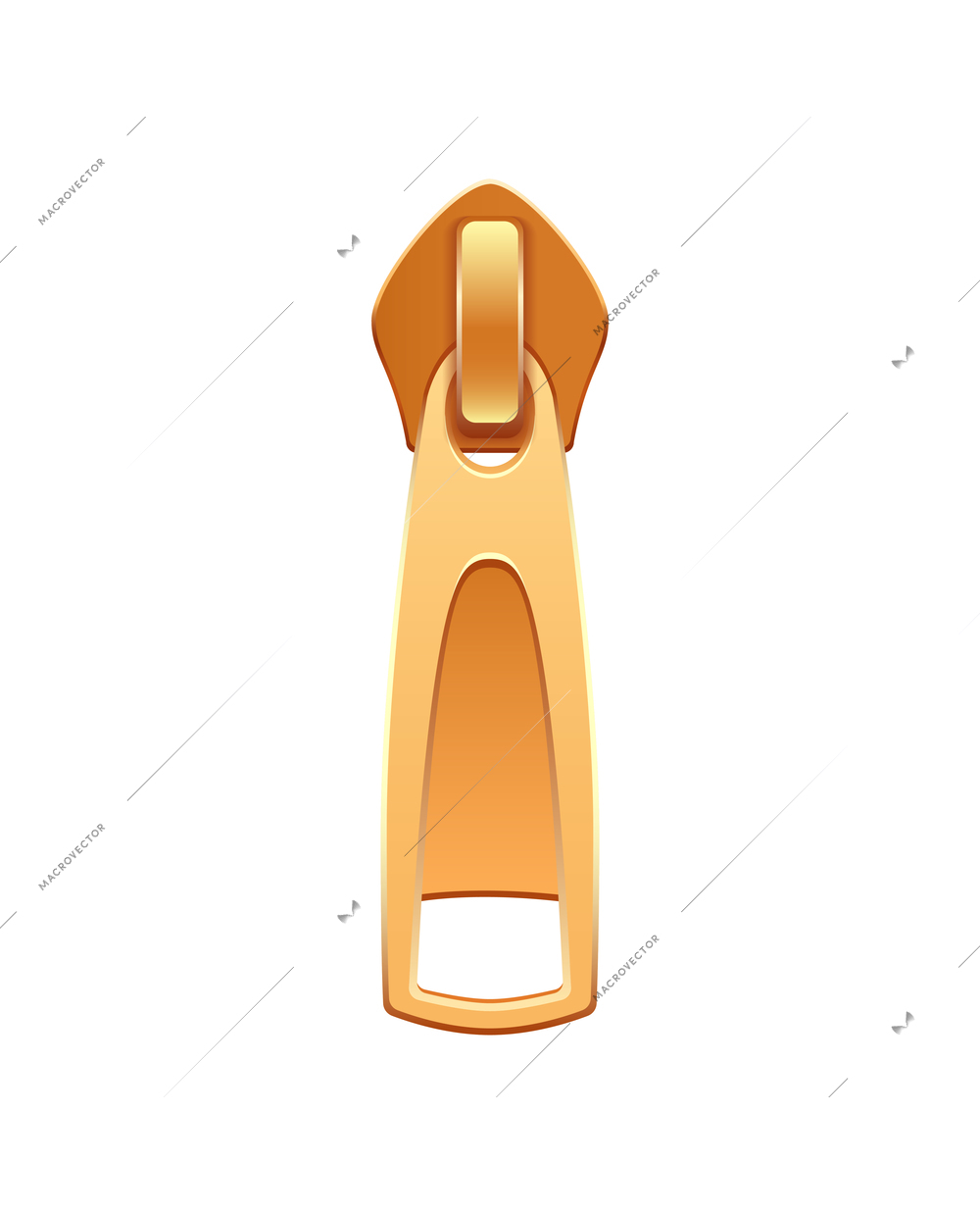 Realistic golden metal zipper slider vector illustration