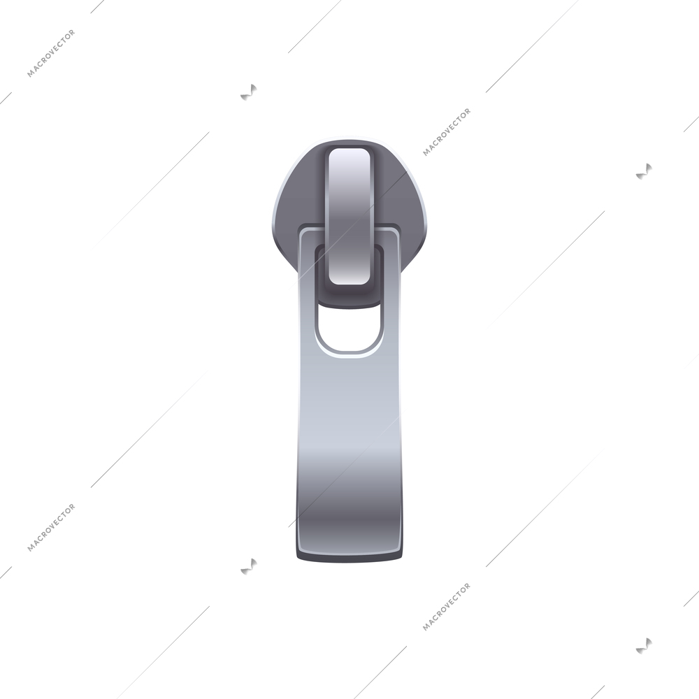 Realistic metal silver zipper puller vector illustration