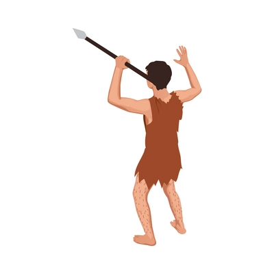 Prehistoric primitive person holding spear isometric icon 3d vector illustration