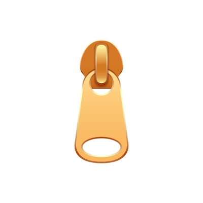 Metal zipper puller in golden color on white background realistic vector illustration