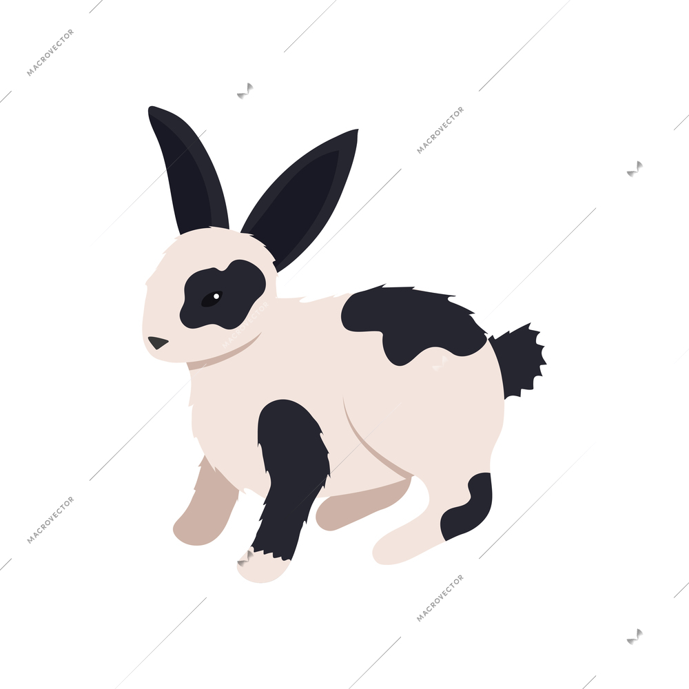 Cute black and white rabbit 3d isometric vector illustration