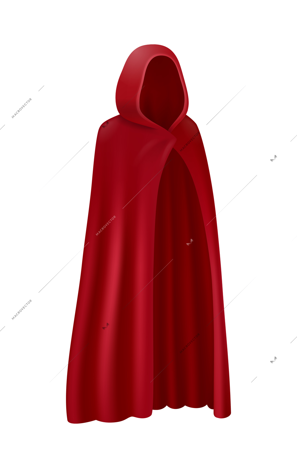 Realistic red cloak with hood on white background vector illustration