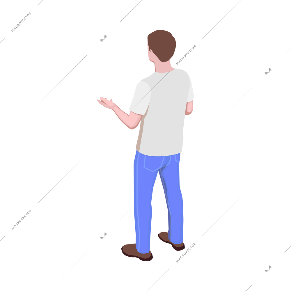 Isometric character of man back view on white background vector illustration