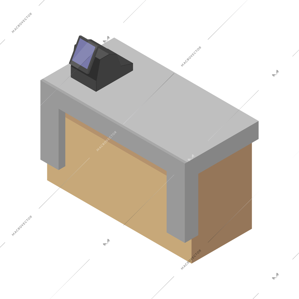 Isometric icon with cash register and counter 3d vector illustration