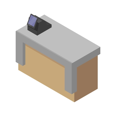 Isometric icon with cash register and counter 3d vector illustration