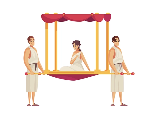 Ancient rome composition with two people carrying woman in palanquin cartoon vector illustration