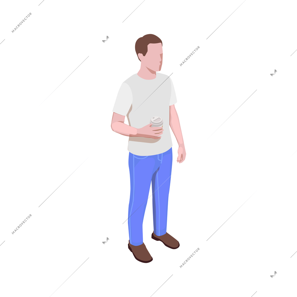 Man with plastic cup of coffee isometric icon 3d vector illustration