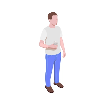 Man with plastic cup of coffee isometric icon 3d vector illustration