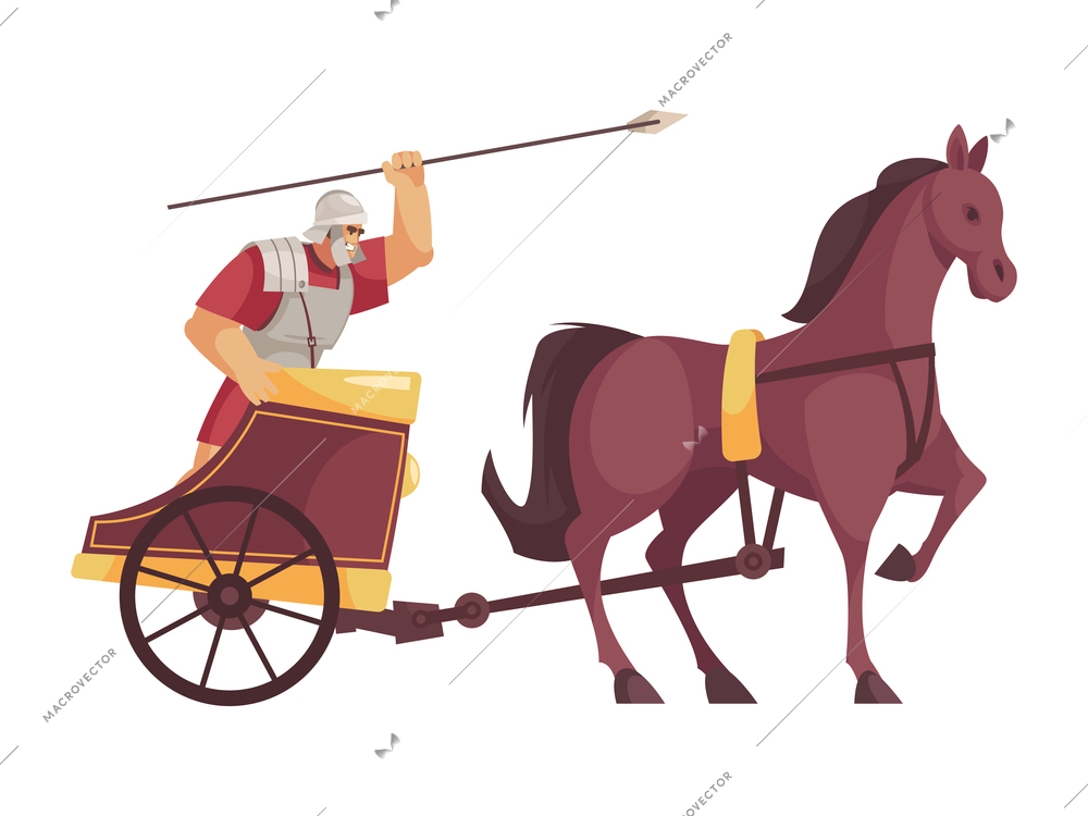 Cartoon icon with gladiator riding cart vector illustration