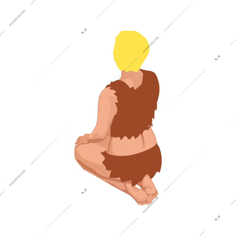 Prehistoric woman sitting back view isometric icon vector illusration