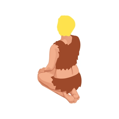 Prehistoric woman sitting back view isometric icon vector illusration