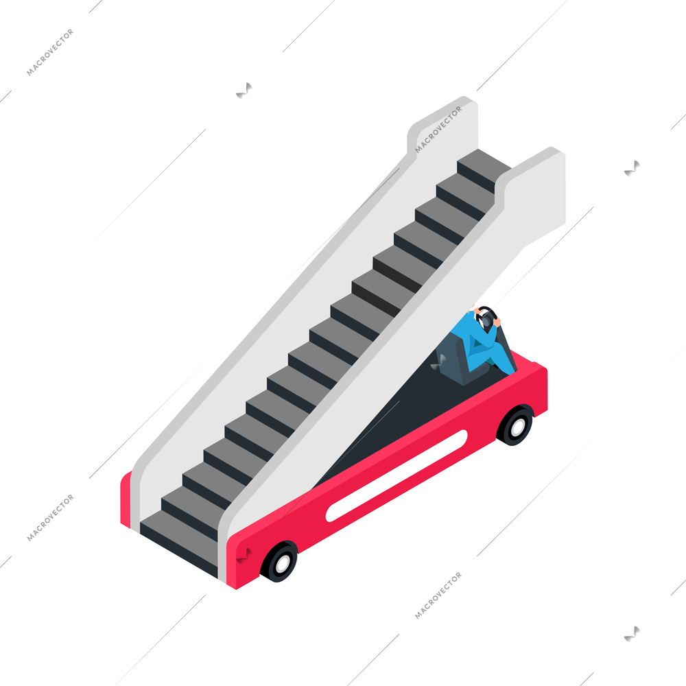 Isometric color icon with aircraft boarding ramp 3d vector illustration