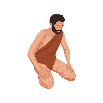 Isometric icon with caveman on his knees 3d vector illustration