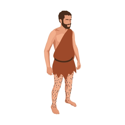 Isometric character of male prehistoric person 3d vector illustration