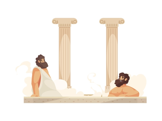 Cartoon roman people wearing tunics relaxing in thermal bath vector illustration