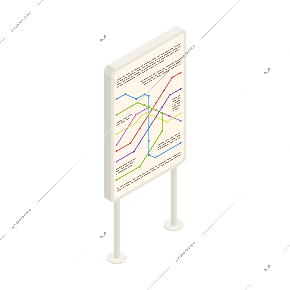 Isometric board with subway or train map 3d vector illustration